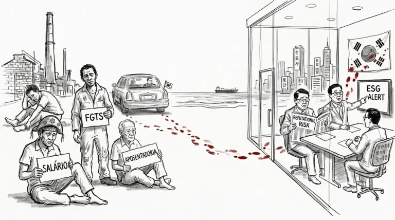 Caricatura: Falência de subsidiária da POSCO Brasil levanta preocupações transfronteiriças