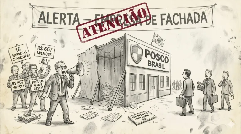 Caricatura: Após falência da POSCO, credores alertam para dívida milionária no CE